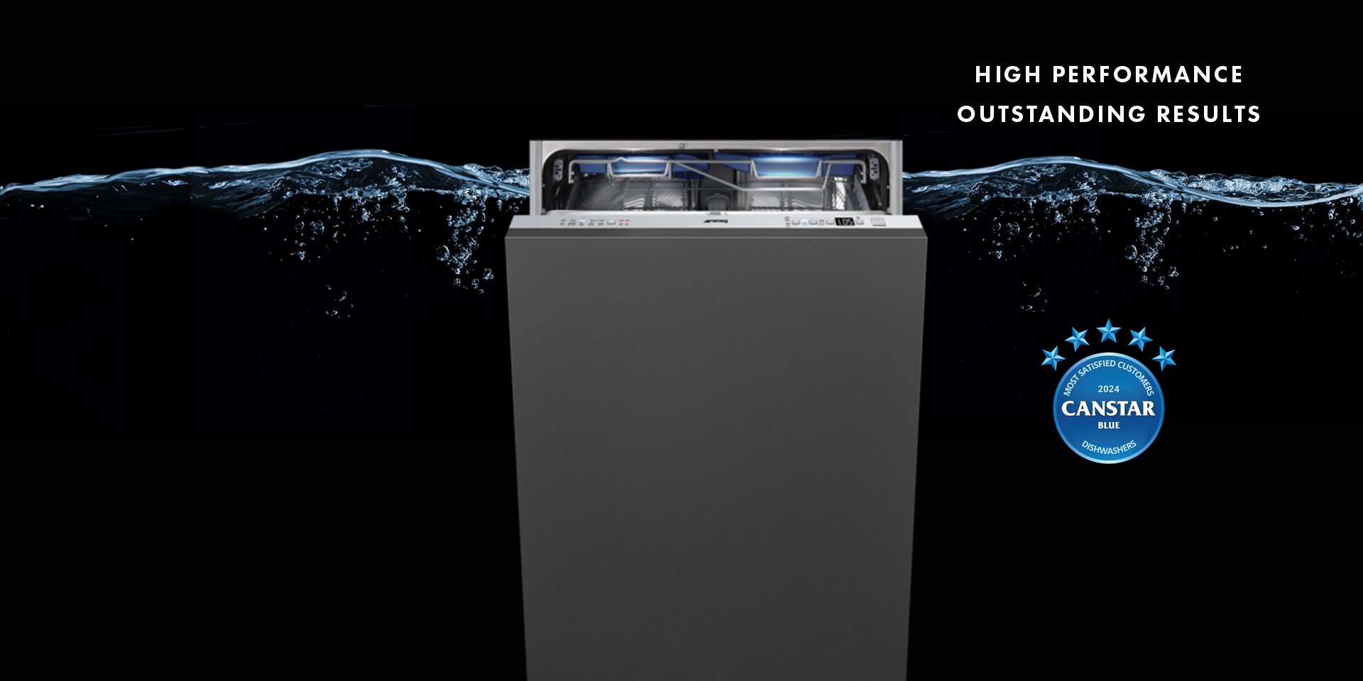 Smeg x Canstar 2024 Award Winning Dishwashers with a Matte Black integrated dishwasher