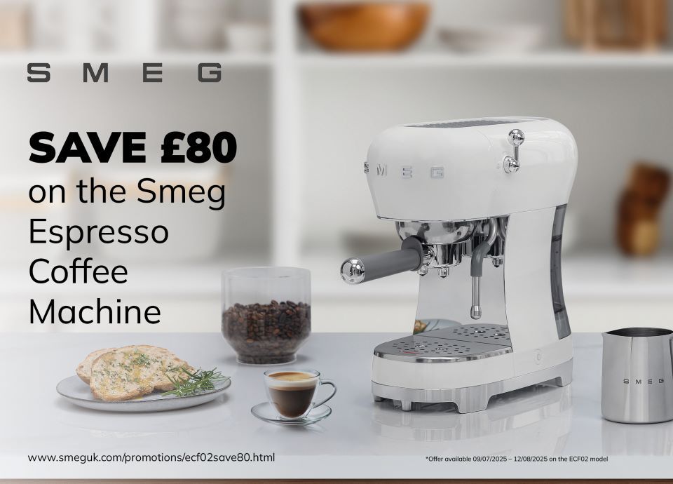 Smeg retro ECF02 espresso coffee machine promotion with save £80